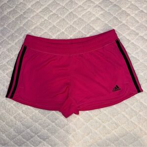 adidas Women's Bright Pink Athletic Shorts with Black Stripes